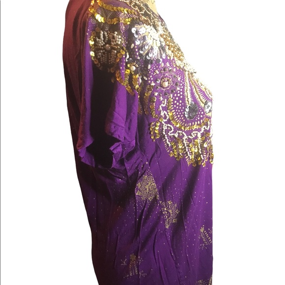 Vintage BaliChic Embellish Owl Purple Rayon Blouse - Picture 3 of 8